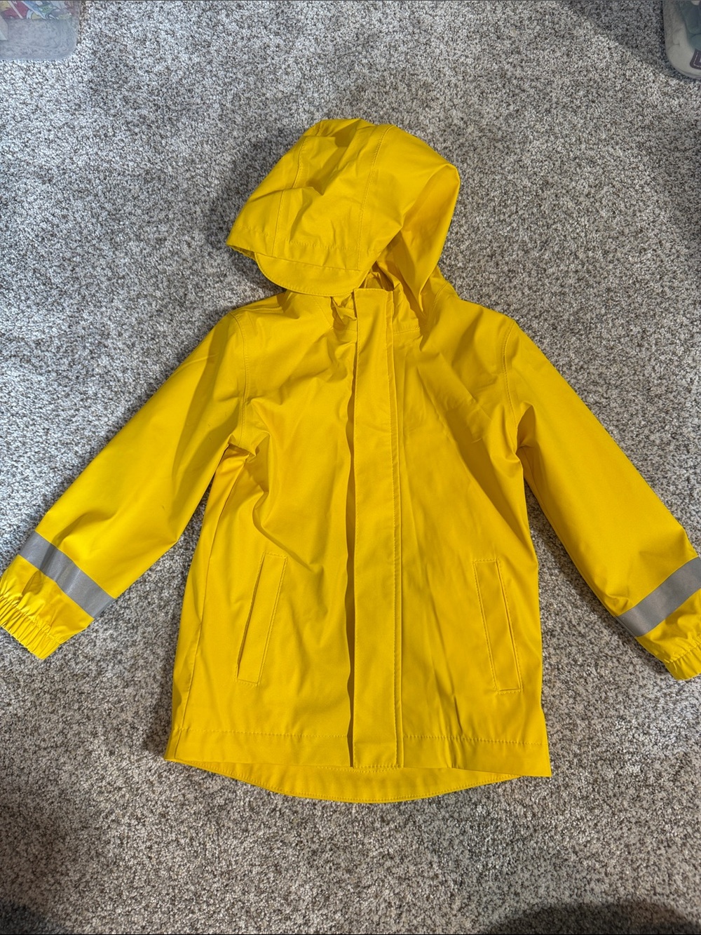 Cat & Jack Bright Yellow Hooded Rain Jacket with Reflective Trim
